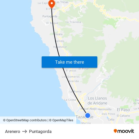 Arenero to Puntagorda map