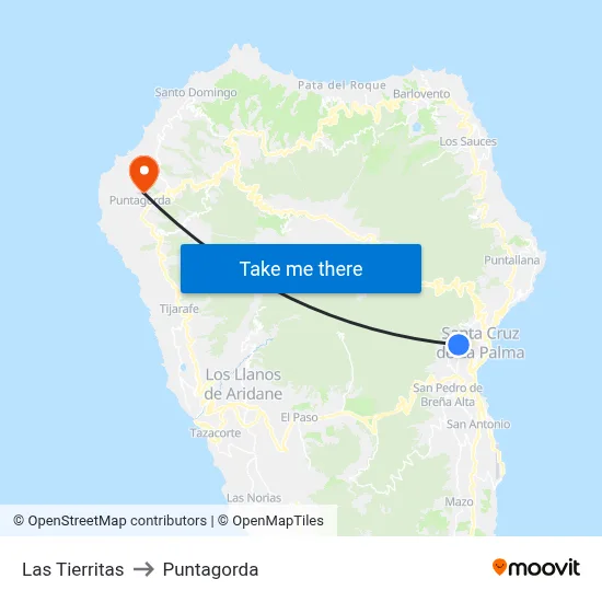 Las Tierritas to Puntagorda map