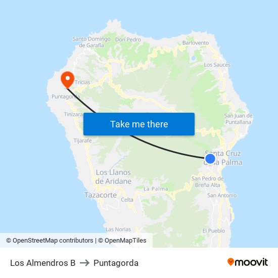 Los Almendros B to Puntagorda map