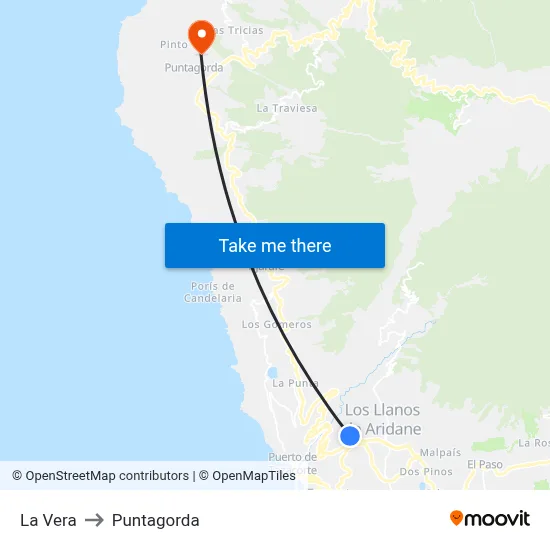 La Vera to Puntagorda map
