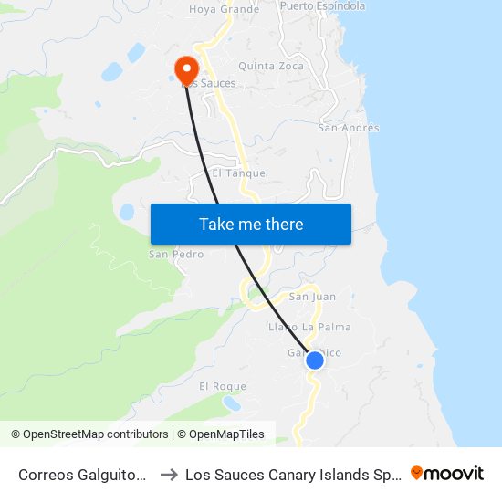 Correos Galguitos A to Los Sauces Canary Islands Spain map
