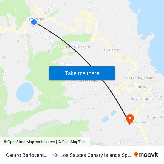 Centro Barlovento B to Los Sauces Canary Islands Spain map