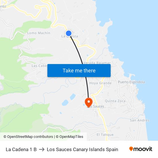 La Cadena 1 B to Los Sauces Canary Islands Spain map