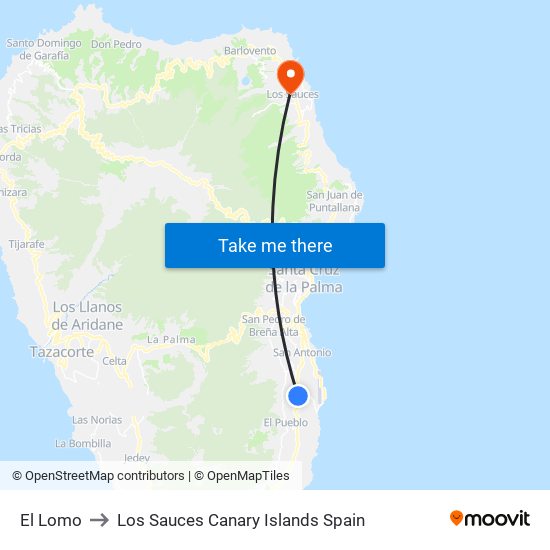 El Lomo to Los Sauces Canary Islands Spain map