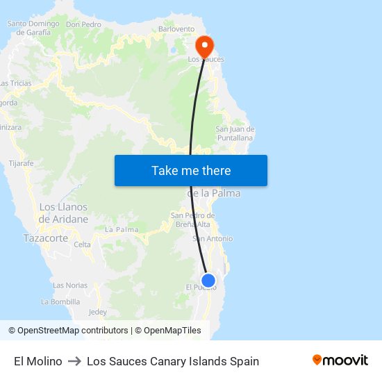 El Molino to Los Sauces Canary Islands Spain map