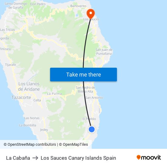La Cabaña to Los Sauces Canary Islands Spain map