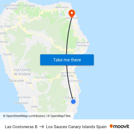 Las Costoneras B to Los Sauces Canary Islands Spain map