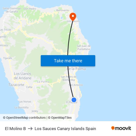 El Molino B to Los Sauces Canary Islands Spain map