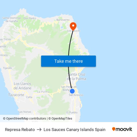 Represa Rebato to Los Sauces Canary Islands Spain map