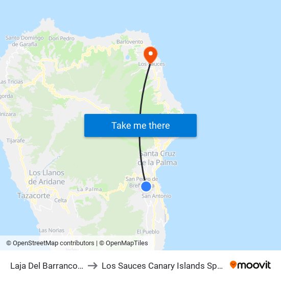 Laja Del Barranco B to Los Sauces Canary Islands Spain map