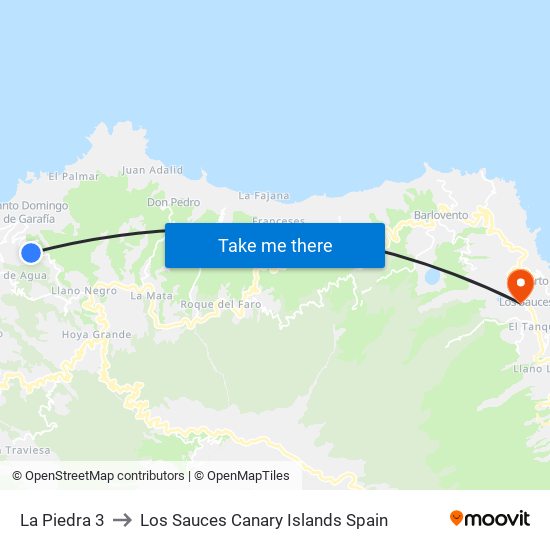 La Piedra 3 to Los Sauces Canary Islands Spain map