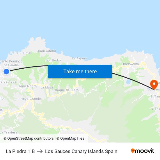 La Piedra 1 B to Los Sauces Canary Islands Spain map