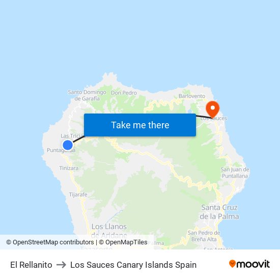 El Rellanito to Los Sauces Canary Islands Spain map