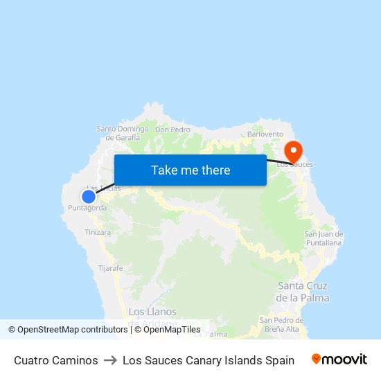 Cuatro Caminos to Los Sauces Canary Islands Spain map