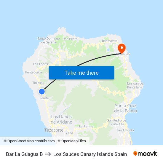 Bar La Guagua B to Los Sauces Canary Islands Spain map