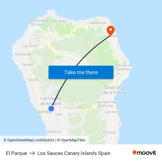 El Parque to Los Sauces Canary Islands Spain map