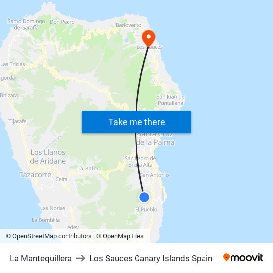 La Mantequillera to Los Sauces Canary Islands Spain map