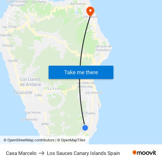 Casa Marcelo to Los Sauces Canary Islands Spain map