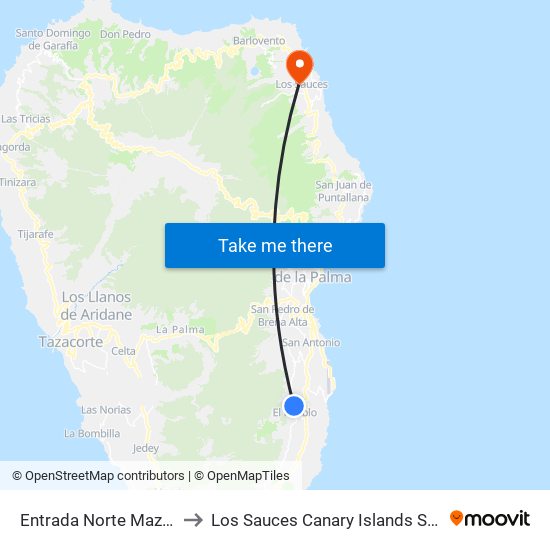 Entrada Norte Mazo B to Los Sauces Canary Islands Spain map