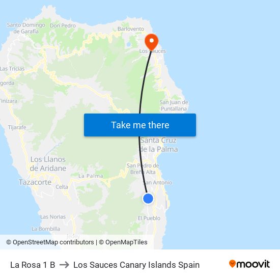 La Rosa 1 B to Los Sauces Canary Islands Spain map