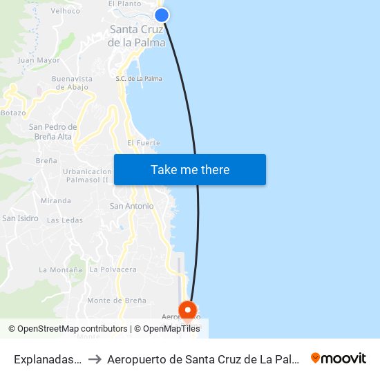 Explanadas A to Aeropuerto de Santa Cruz de La Palma map
