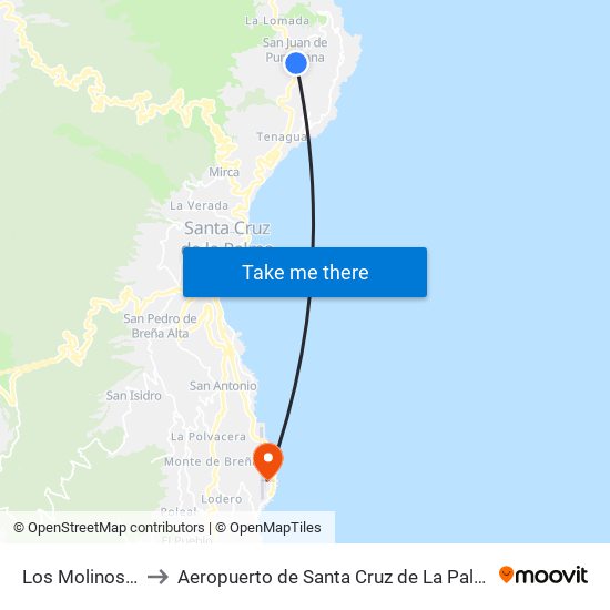 Los Molinos A to Aeropuerto de Santa Cruz de La Palma map