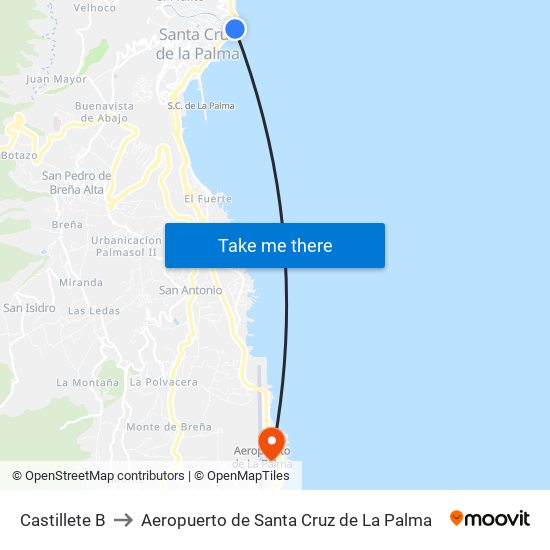 Castillete B to Aeropuerto de Santa Cruz de La Palma map
