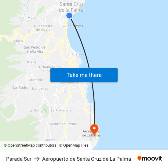 Parada Sur to Aeropuerto de Santa Cruz de La Palma map