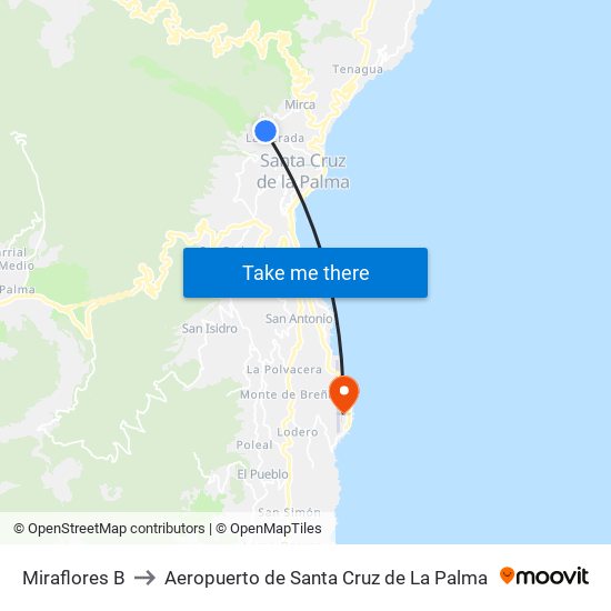 Miraflores B to Aeropuerto de Santa Cruz de La Palma map