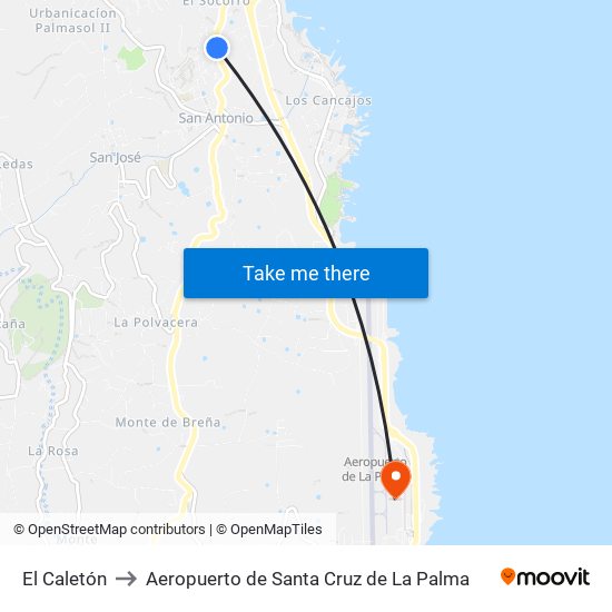 El Caletón to Aeropuerto de Santa Cruz de La Palma map
