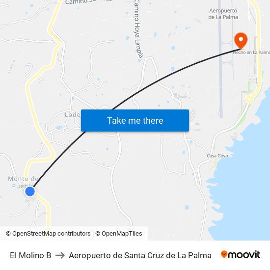 El Molino B to Aeropuerto de Santa Cruz de La Palma map