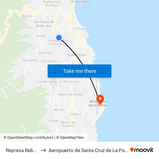 Represa Rebato to Aeropuerto de Santa Cruz de La Palma map