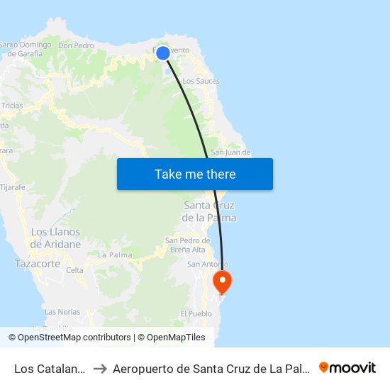 Los Catalanes to Aeropuerto de Santa Cruz de La Palma map