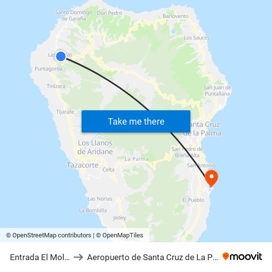 Entrada El Molino to Aeropuerto de Santa Cruz de La Palma map