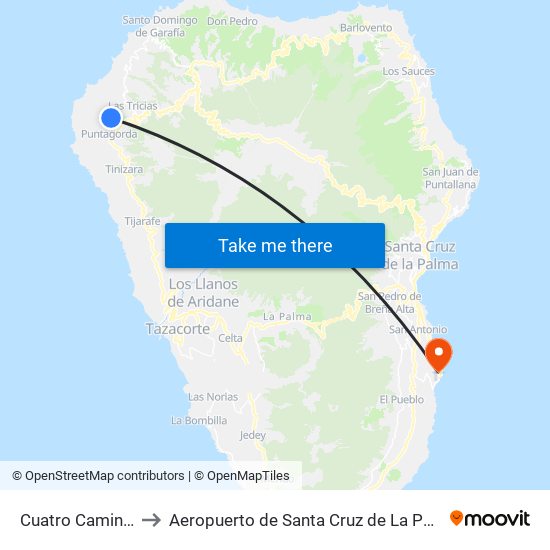 Cuatro Caminos to Aeropuerto de Santa Cruz de La Palma map