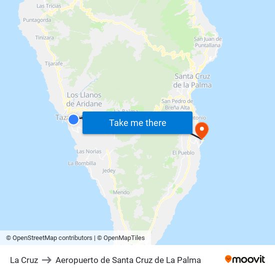 La Cruz to Aeropuerto de Santa Cruz de La Palma map