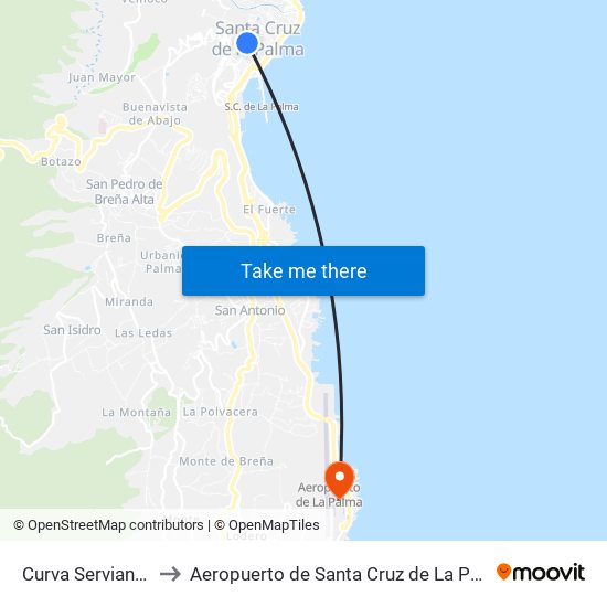 Curva Serviana to Aeropuerto de Santa Cruz de La Palma map