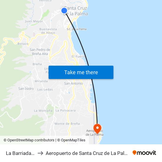 La Barriada B to Aeropuerto de Santa Cruz de La Palma map
