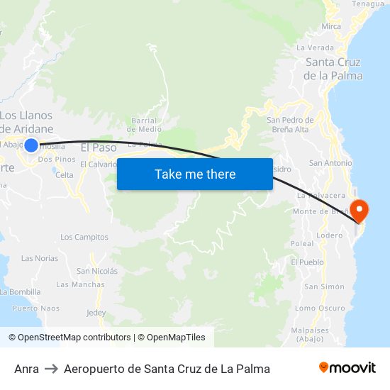 Anra to Aeropuerto de Santa Cruz de La Palma map