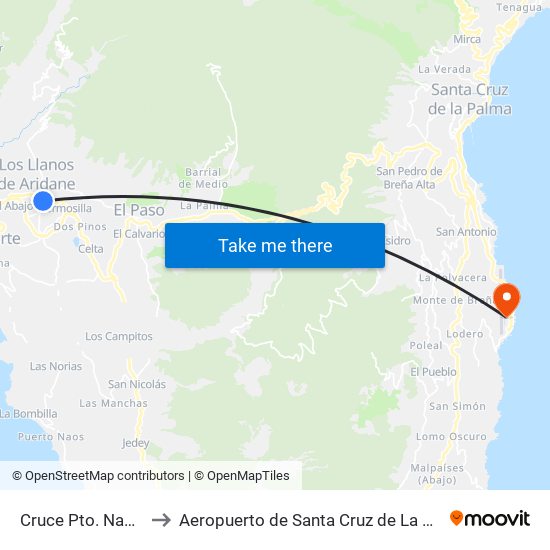 Cruce Pto. Naos B to Aeropuerto de Santa Cruz de La Palma map