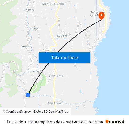 El Calvario 1 to Aeropuerto de Santa Cruz de La Palma map