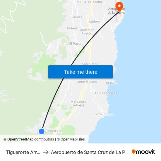 Tiguerorte Arriba to Aeropuerto de Santa Cruz de La Palma map