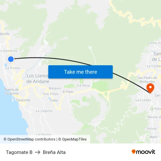 Tagomate B to Breña Alta map