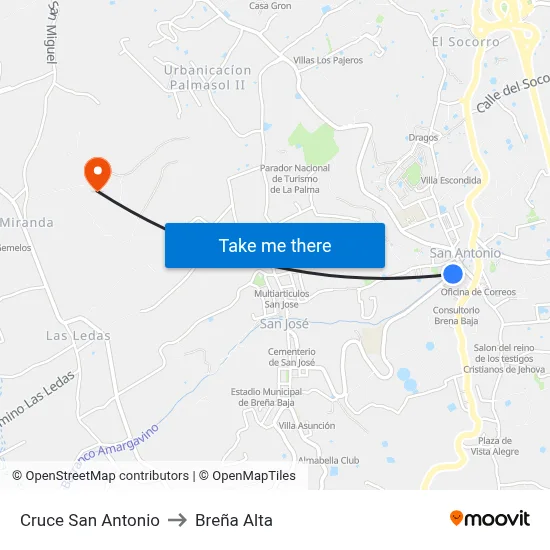 Cruce San Antonio to Breña Alta map