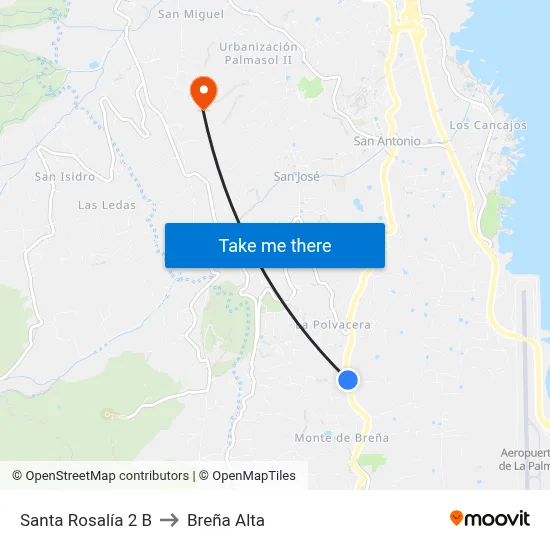 Santa Rosalía 2 B to Breña Alta map