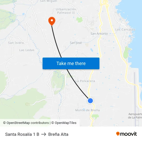 Santa Rosalía 1 B to Breña Alta map