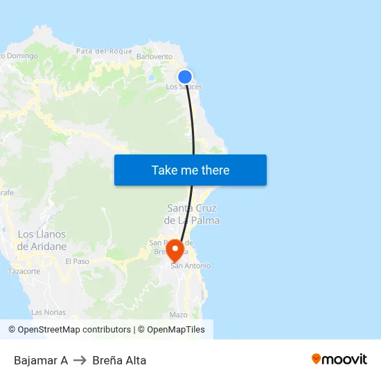 Bajamar A to Breña Alta map