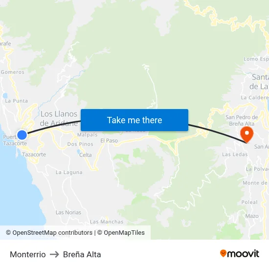 Monterrio to Breña Alta map
