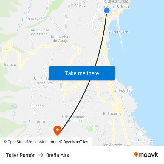 Taller Ramón to Breña Alta map