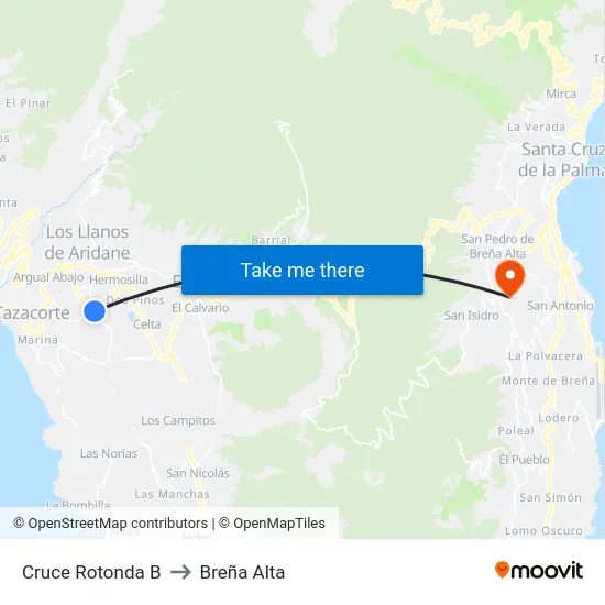 Cruce Rotonda B to Breña Alta map